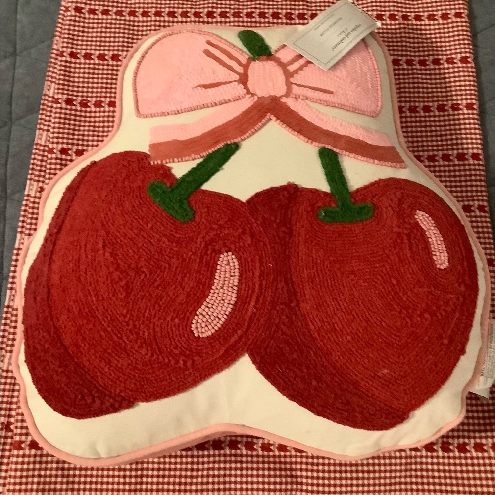 NWT Cupcakes and Cashmere Valentine’s Day Cherry  Heart Pillow Sequin Pillow
